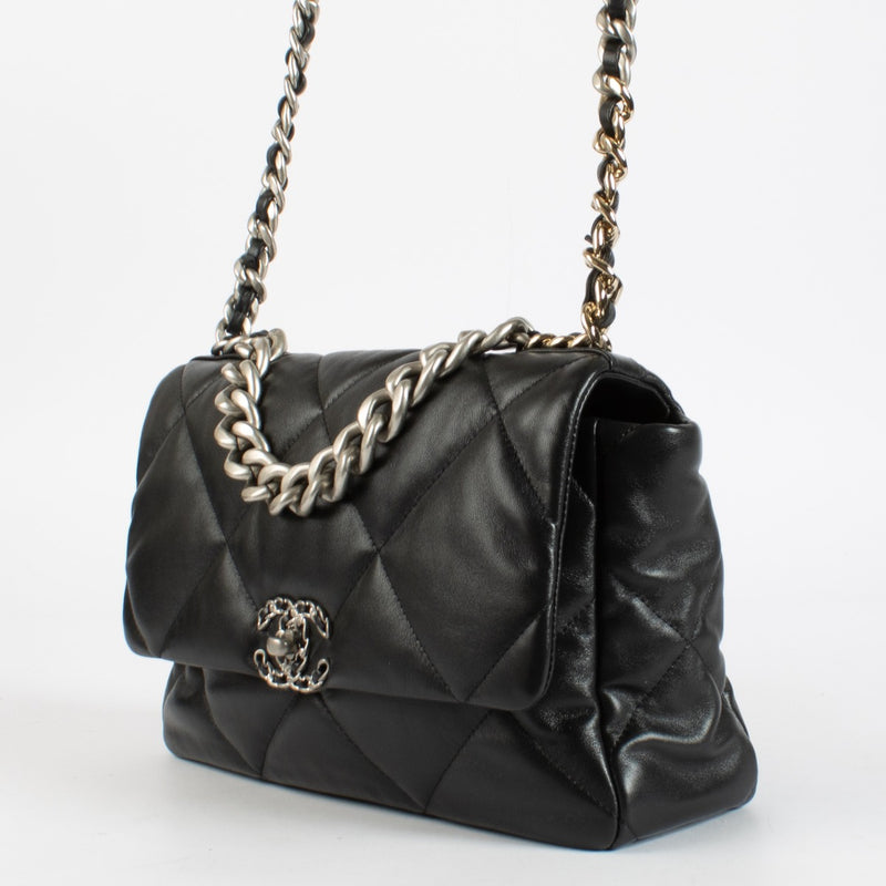 Chanel Black Shiny Lambskin Large Chanel 19 Bag