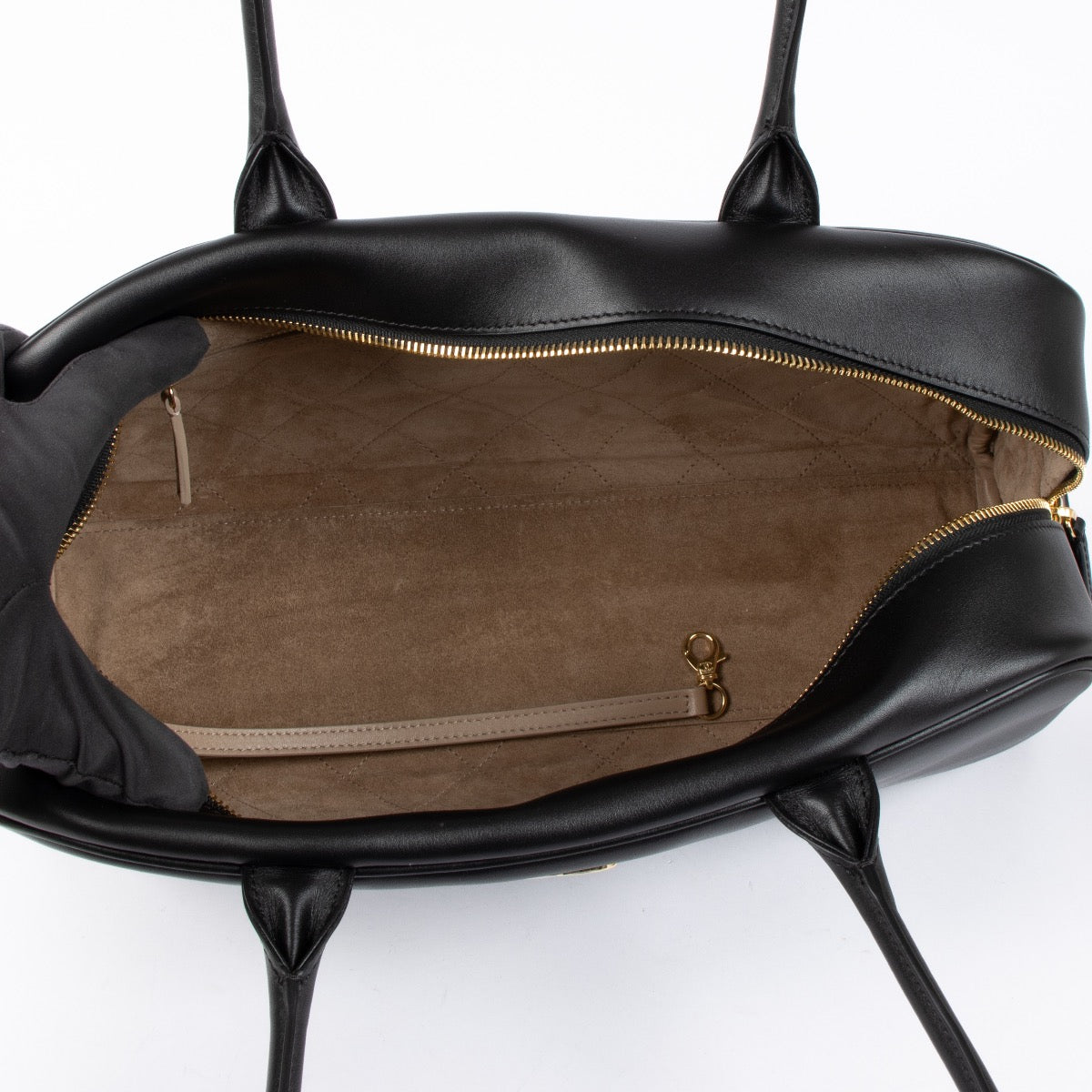 Authentic pre-loved Chanel Black Large Calfskin Bowling Shoulder Bag on Labellov.com