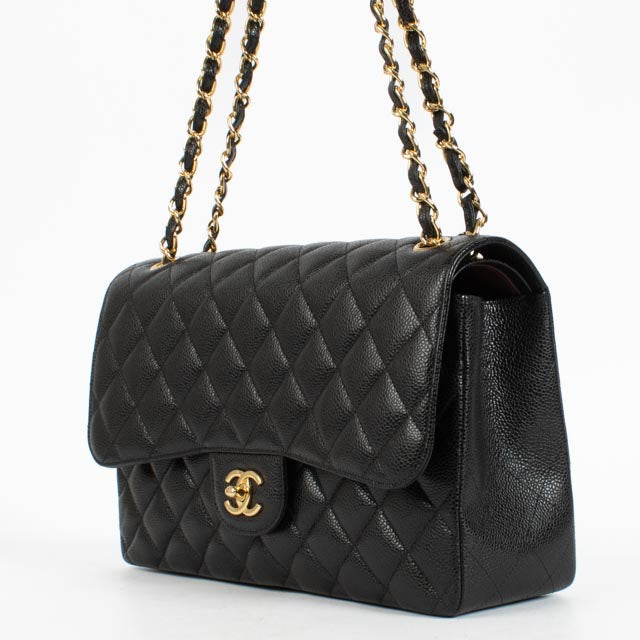 Shop the authentic Chanel Black Caviar Large Flap / Jumbo Classic Bag second hand on Labellov.com.