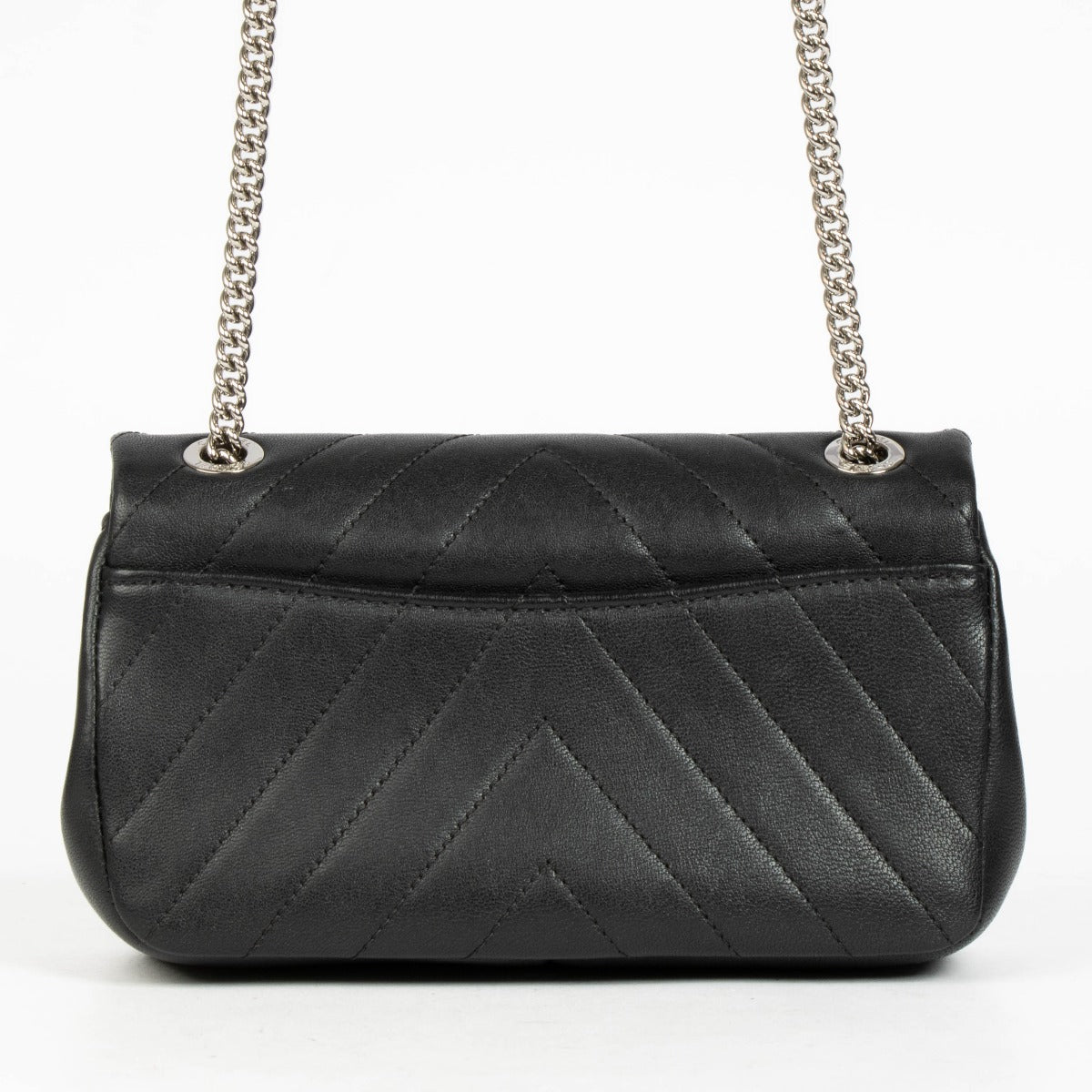 Authentic pre-loved Chanel Black Chevron Calfskin Mini Classic Rectangular Bag on Labellov.com