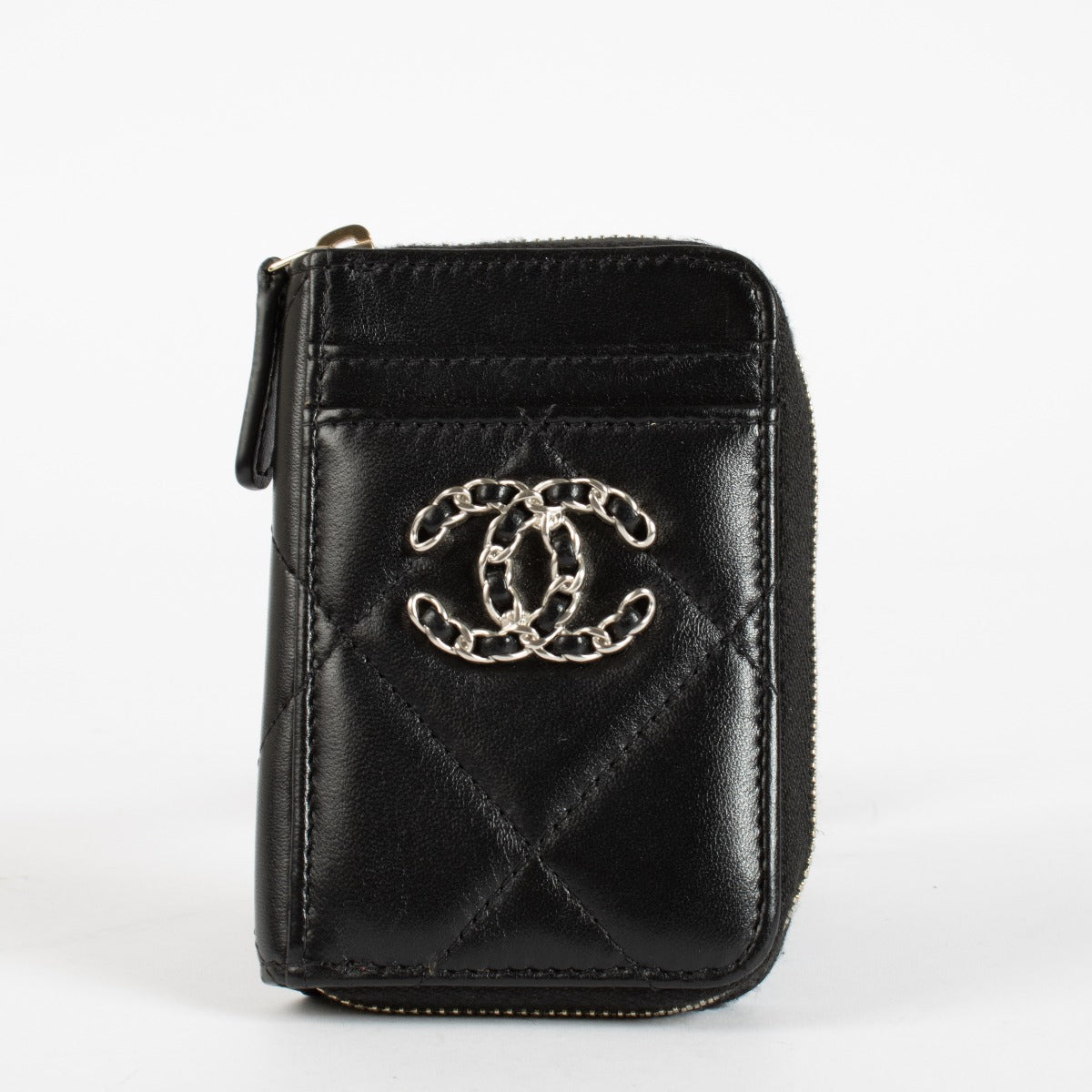 Chanel Zwart Lamsleer Chanel 19 Rits Kaarthouder Portemonnee