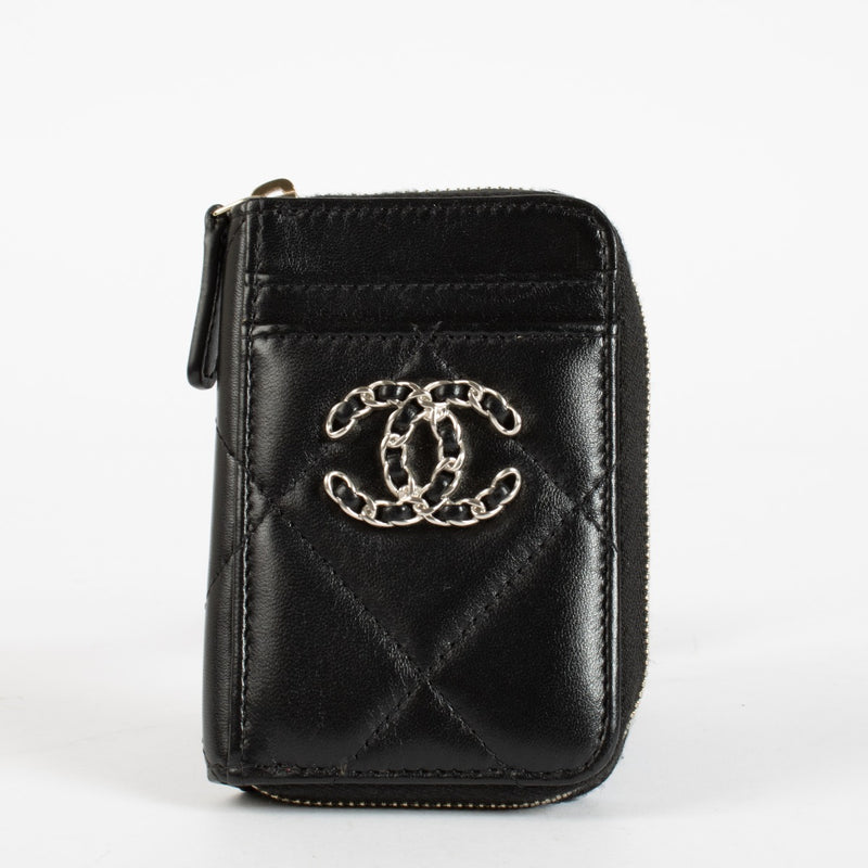 Chanel Black Lambskin Chanel 19 Zipped Card Holder Wallet