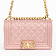 Authentic Chanel Pearly Pink Lambskin Small Boy Chanel Bag on Labellov.com