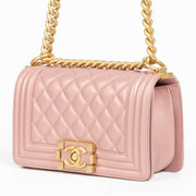 Authentic Chanel Pearly Pink Lambskin Small Boy Chanel Bag on Labellov.com