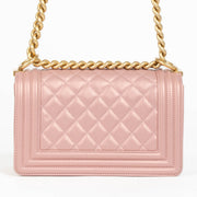 Authentic Chanel Pearly Pink Lambskin Small Boy Chanel Bag on Labellov.com