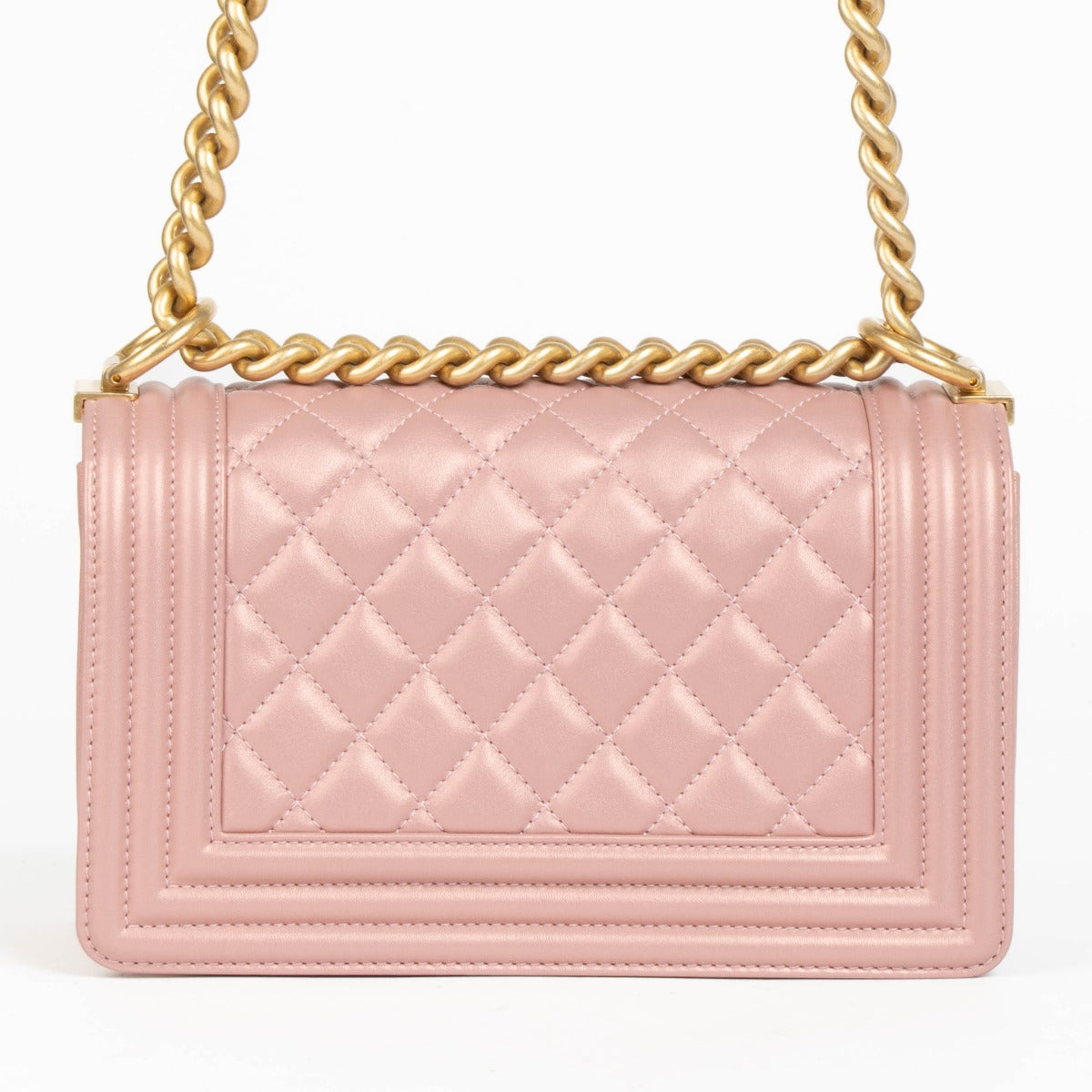 Authentic Chanel Pearly Pink Lambskin Small Boy Chanel Bag on Labellov.com
