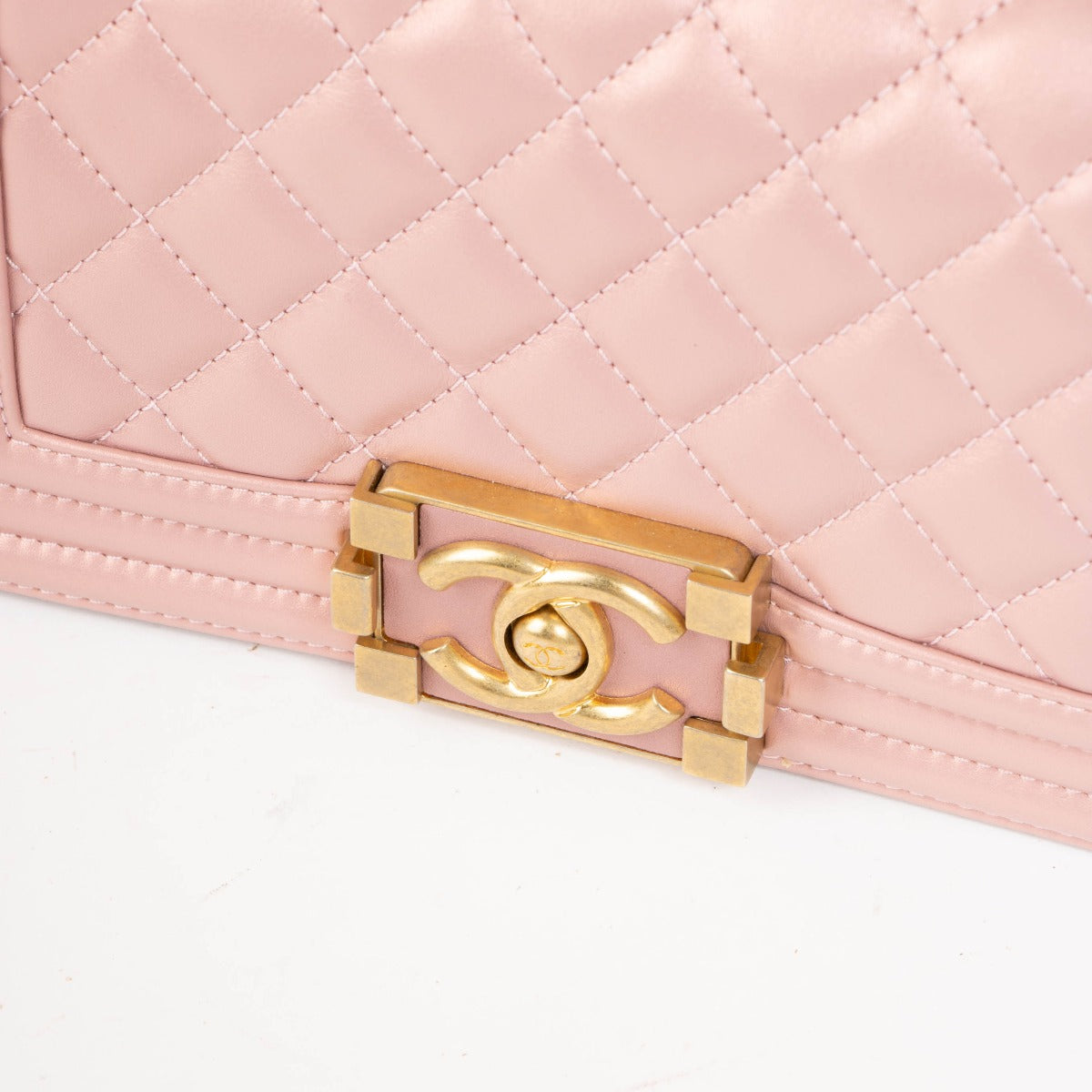 Authentic Chanel Pearly Pink Lambskin Small Boy Chanel Bag on Labellov.com