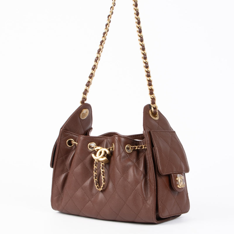 Authentic pre-loved Chanel Burgundy Caviar Chanel 25 Mini Shoulder Bag on Labellov.com