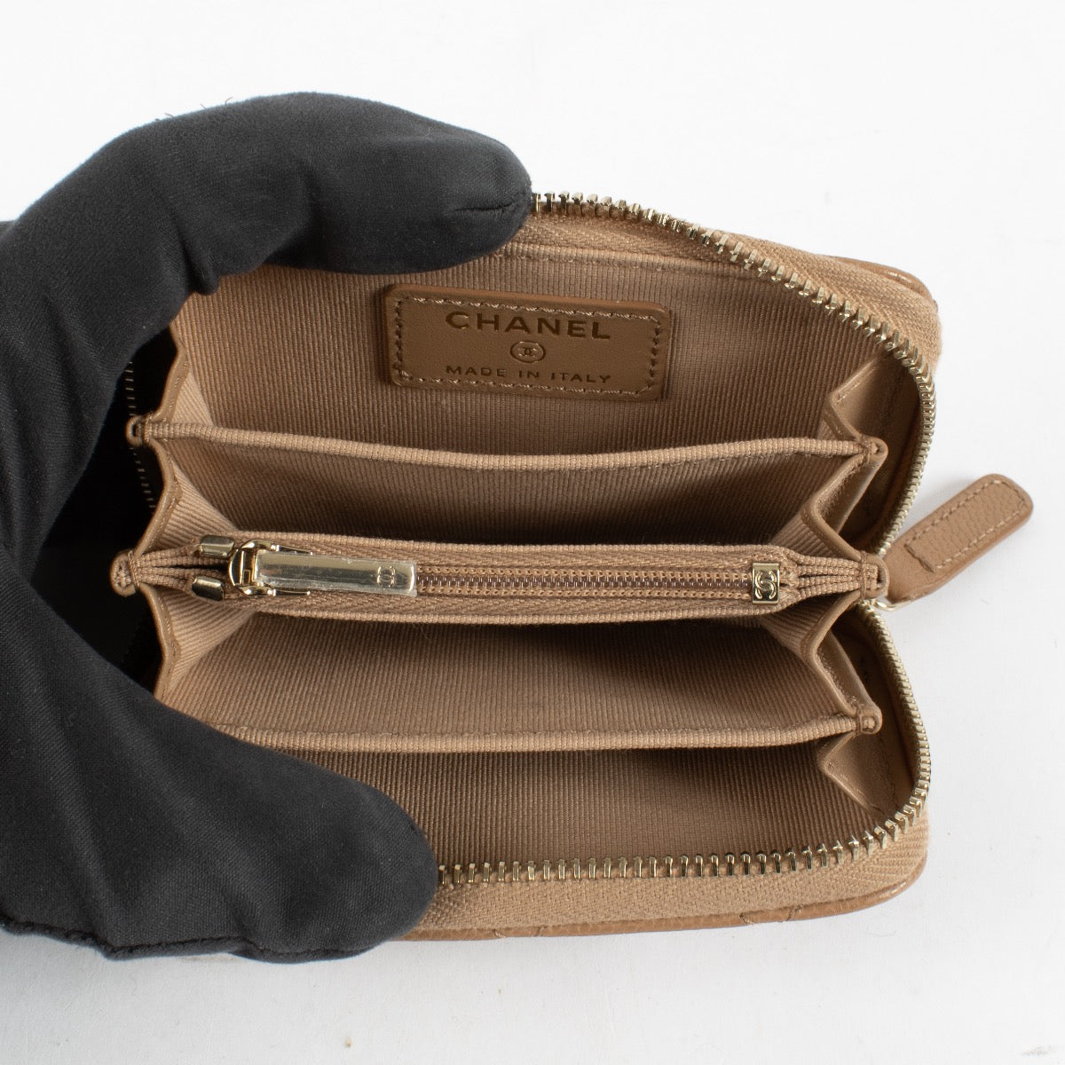 Chanel Dark Beige Caviar Classic Zipped Coin Purse Wallet