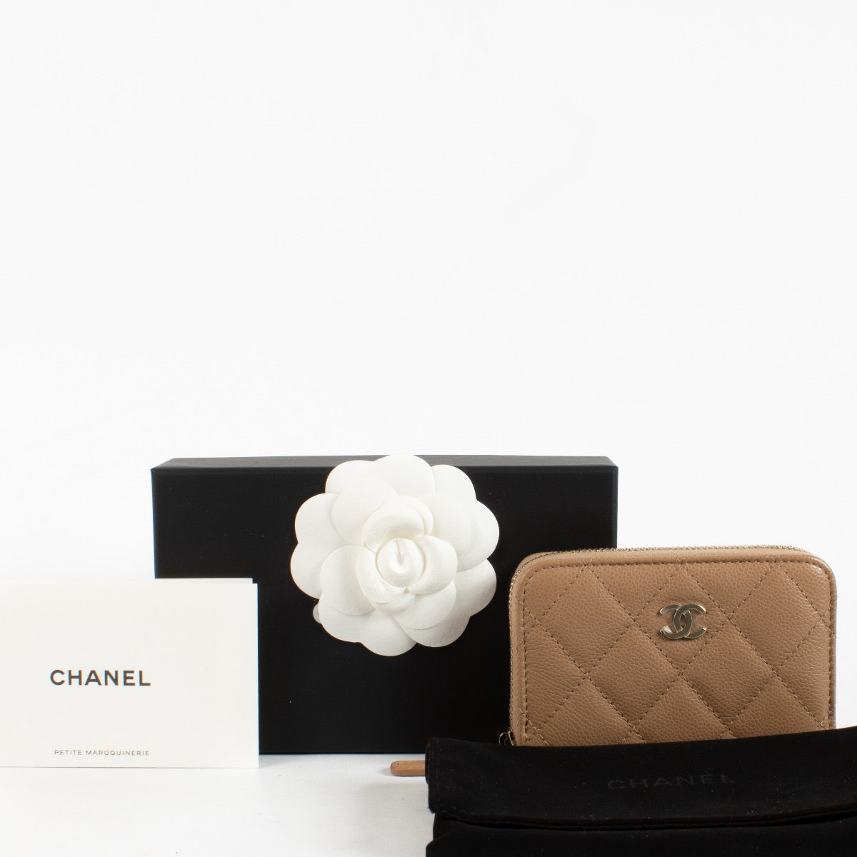 Chanel Dark Beige Caviar Classic Zipped Coin Purse Wallet