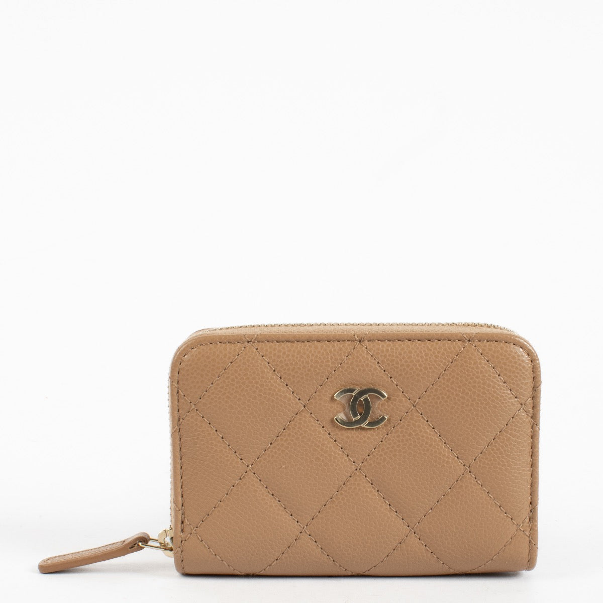 Chanel Dark Beige Caviar Classic Zipped Coin Purse Wallet