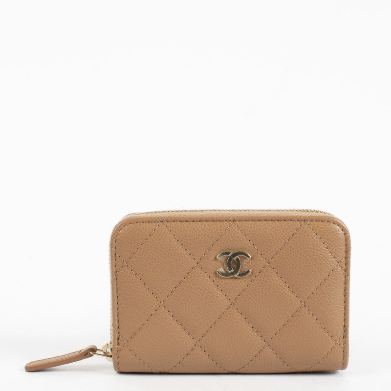 Chanel Dark Beige Caviar Classic Zipped Coin Purse Wallet