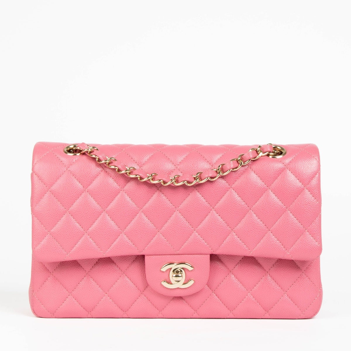 Chanel roze kaviaarleer Medium Classic 11.12 Tas