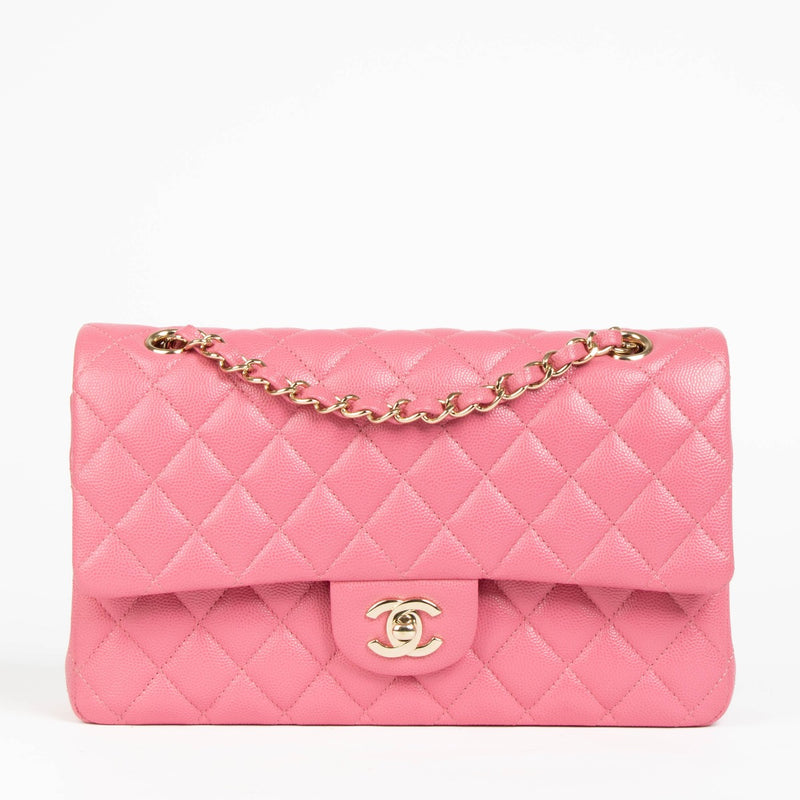 Chanel roze kaviaarleer Medium Classic 11.12 Tas