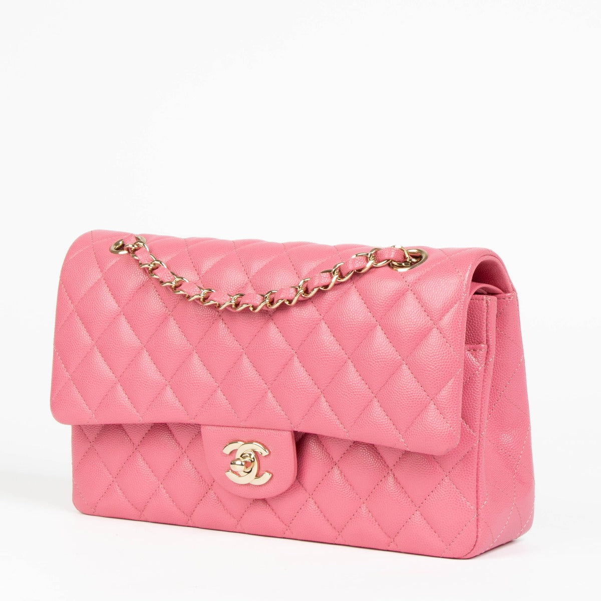 Chanel roze kaviaarleer Medium Classic 11.12 Tas