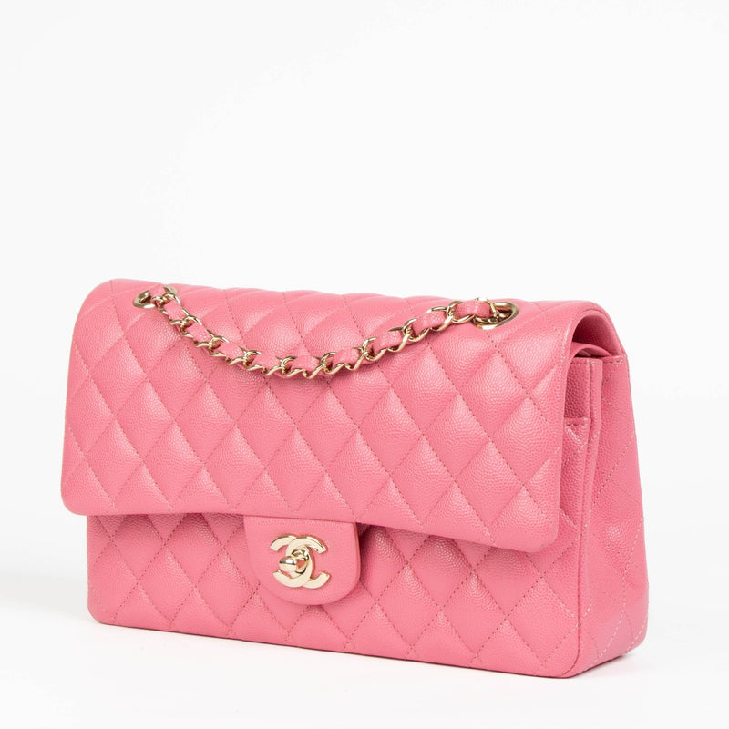 Chanel roze kaviaarleer Medium Classic 11.12 Tas