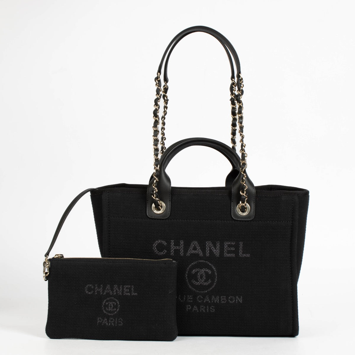 Authentic pre-loved Chanel Small Deauville Shopper Bag Black on Labellov.com