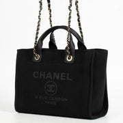 Authentic pre-loved Chanel Small Deauville Shopper Bag Black on Labellov.com