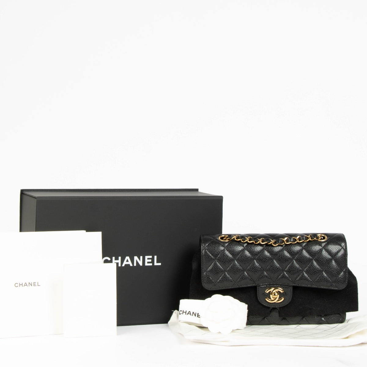 Chanel Zwarte Caviar Kleine Klassieke Handtas