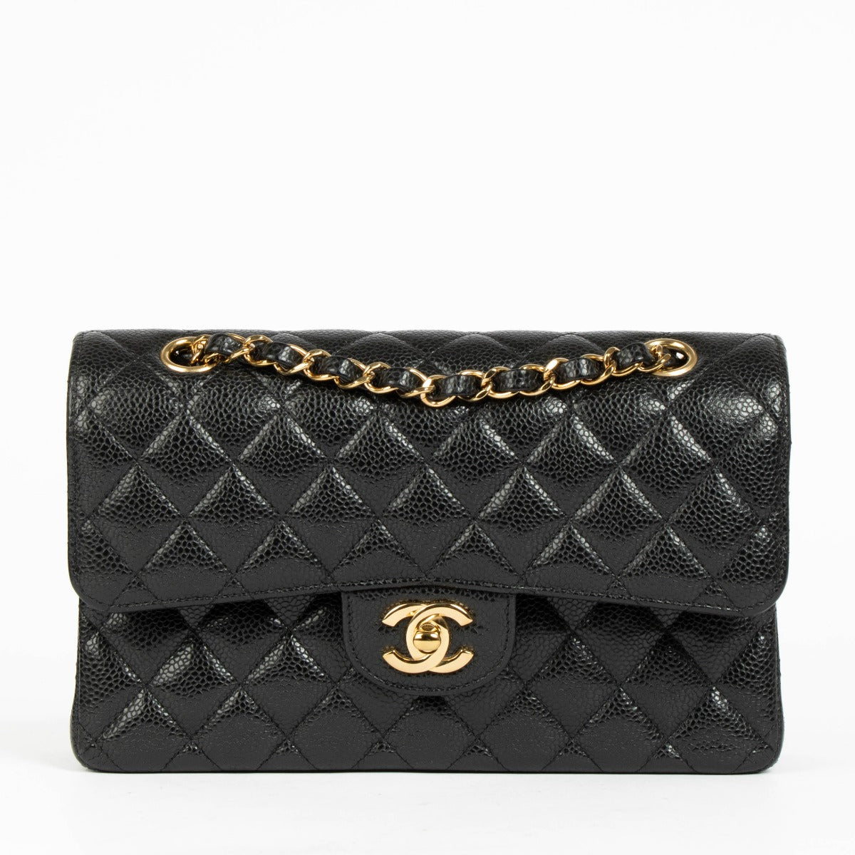 Chanel Zwarte Caviar Kleine Klassieke Handtas