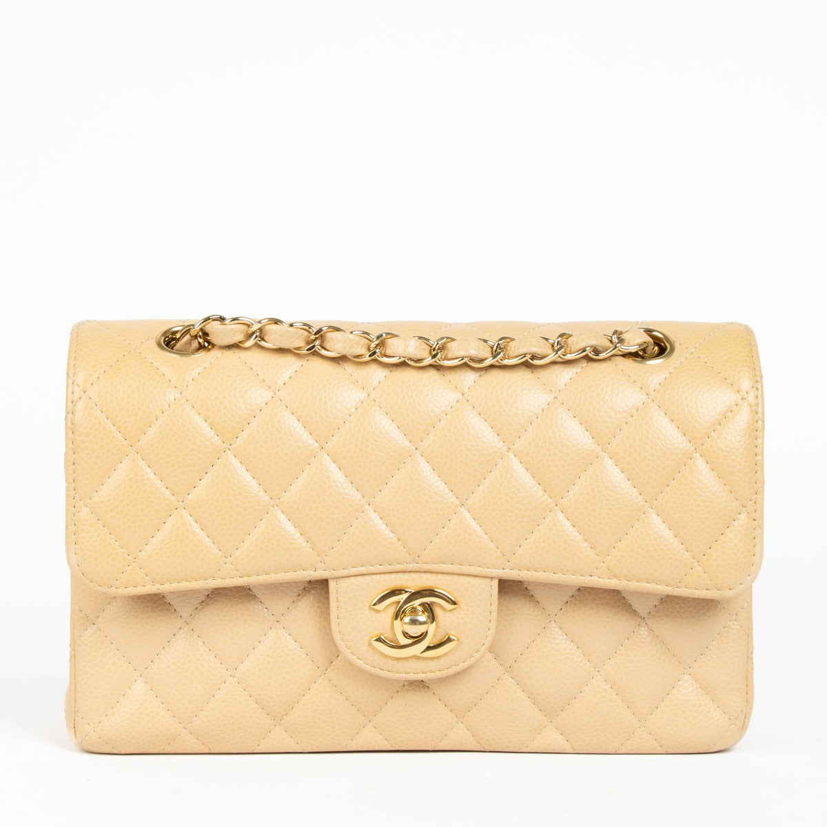 Sac classique Chanel beige caviar petit modèle
