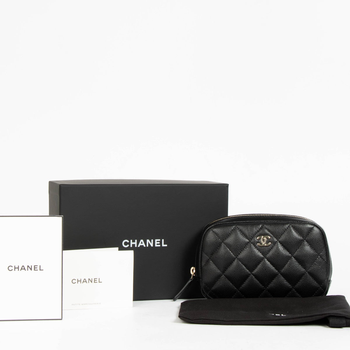 Authentic pre-loved Chanel Black Caviar Quilted Small Cosmetic Pouch on Labellov.com