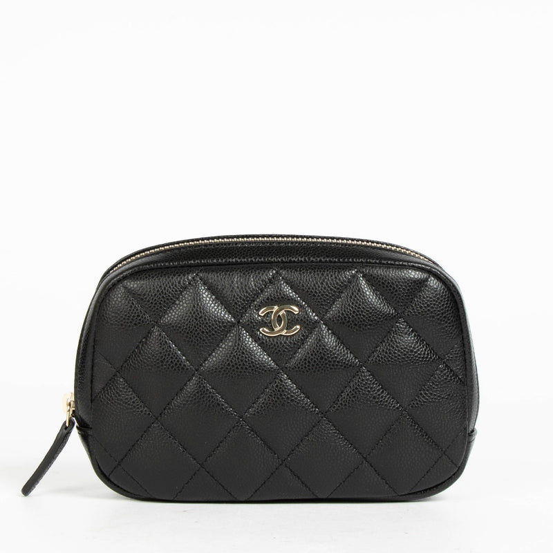 Authentic pre-loved Chanel Black Caviar Quilted Small Cosmetic Pouch on Labellov.com