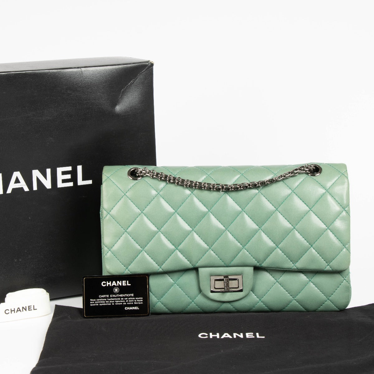 Shop this 100% authentic Chanel Tiffany Blue Reissue Classic Flap Bag at Labellov.com