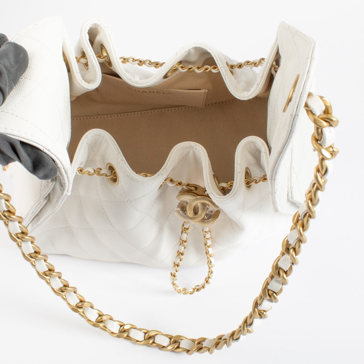 Chanel White Caviar Small Chanel 25 Bag