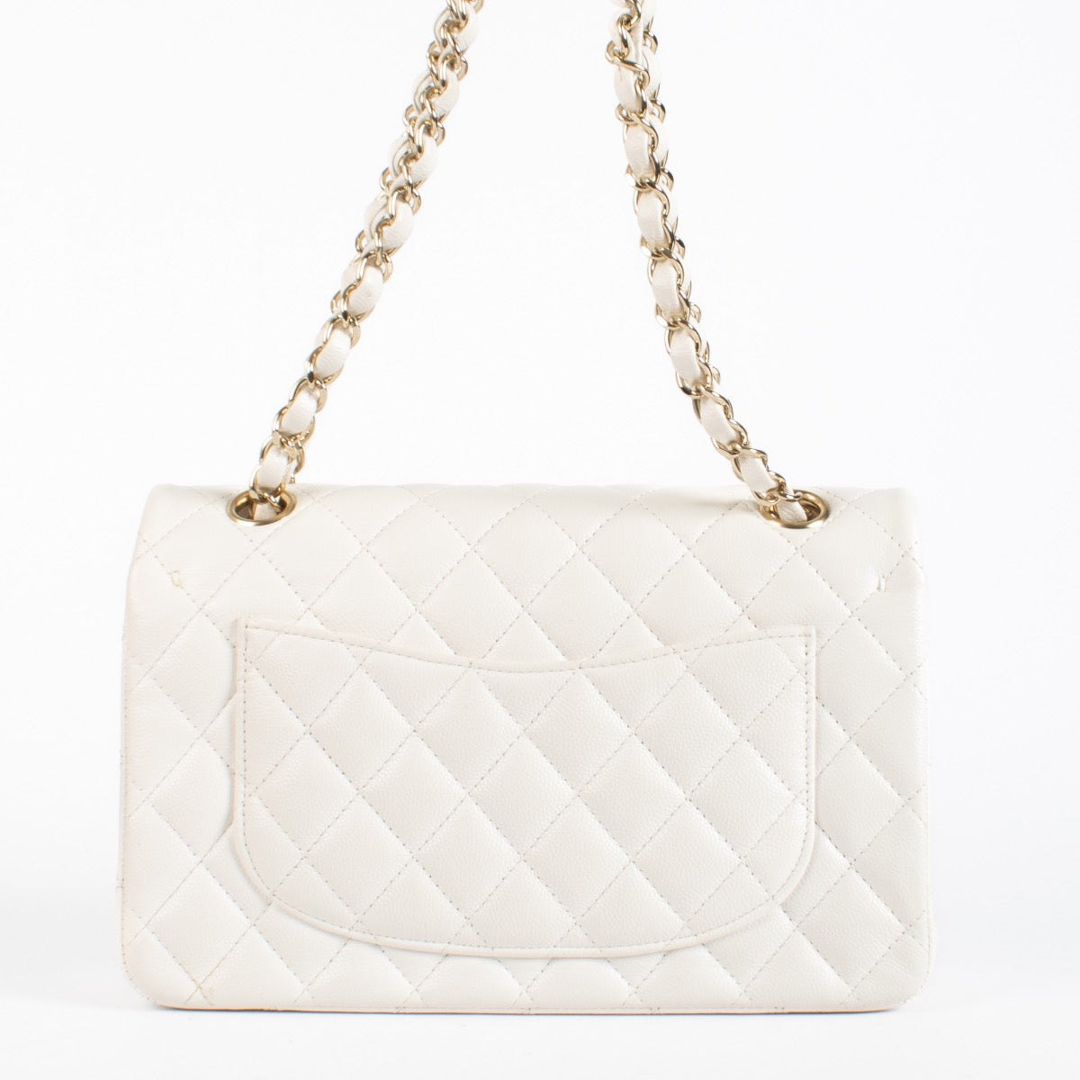 Authentic pre-loved Chanel Small White Caviar Classic Flap Bag on Labellov.com