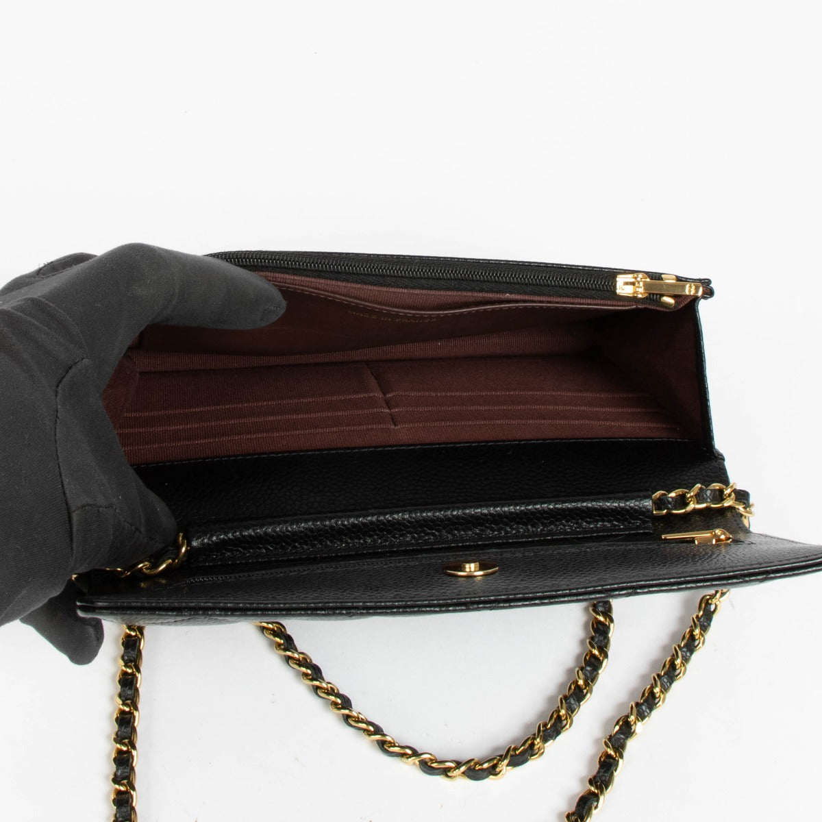 Authentic Chanel Black Caviar Wallet On Chain on Labellov.com