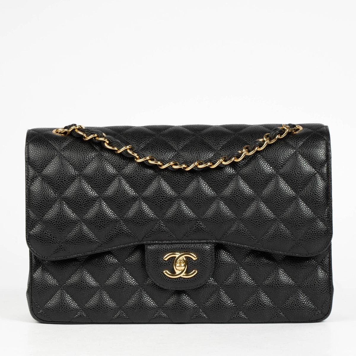 Authentic pre-loved Chanel Black Caviar Large / Jumbo Classic Bag on Labellov.com