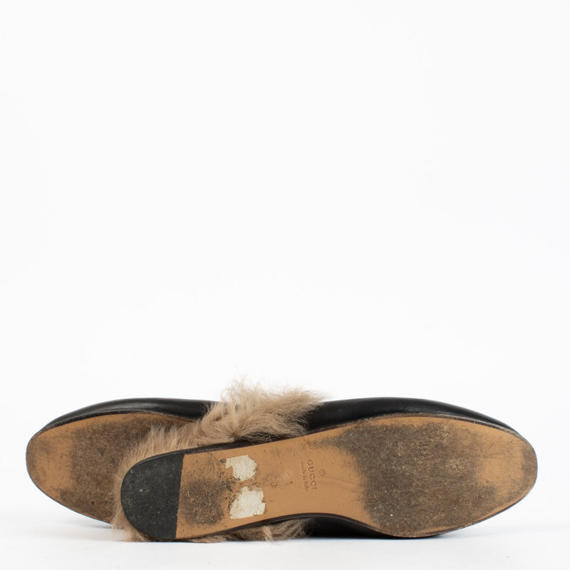 authentic preloved Gucci Black Fur Flower Loafers on Labellov.com