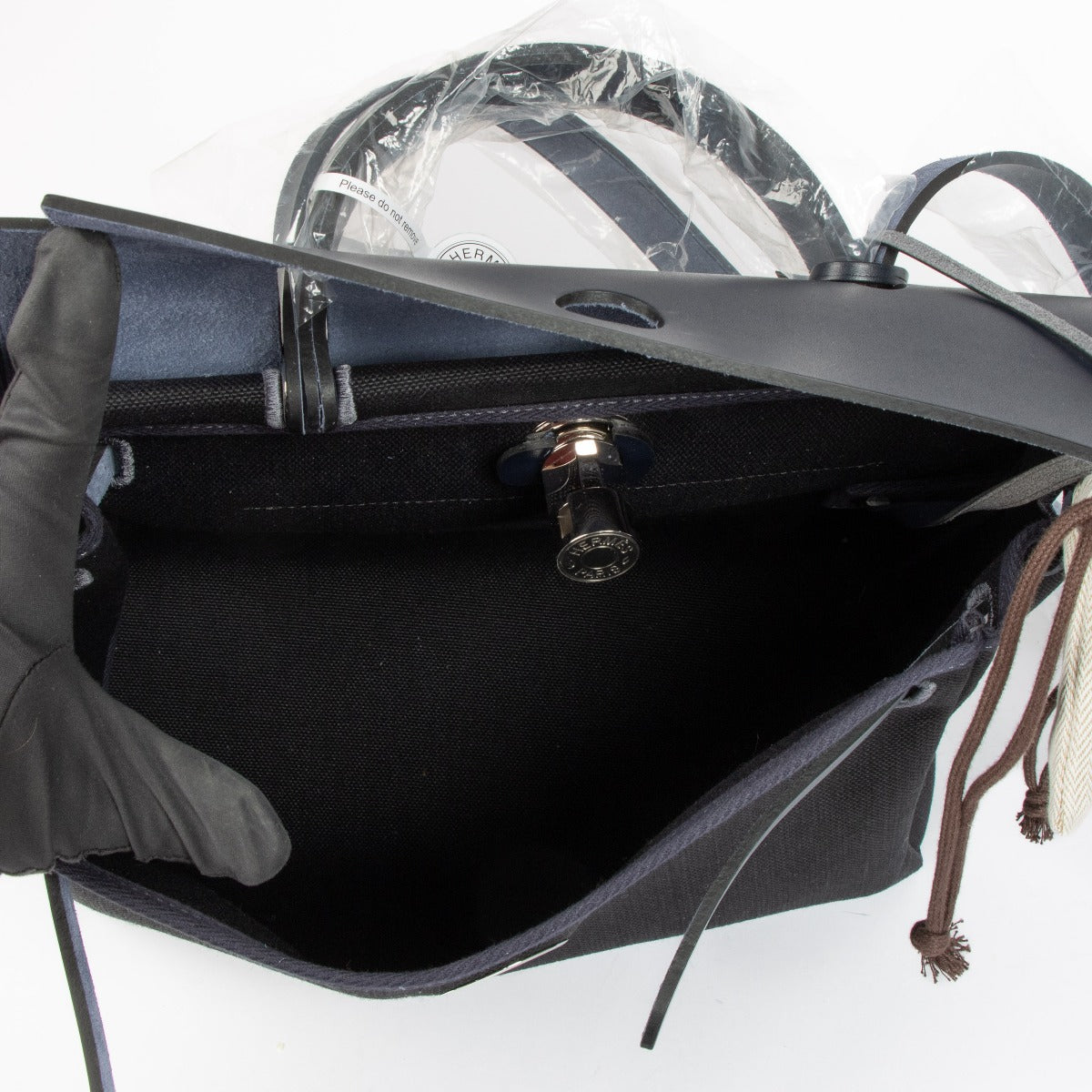 Hermès Herbag Zip 31 Black/Bleu Indigo Canvas/Hunter PHW