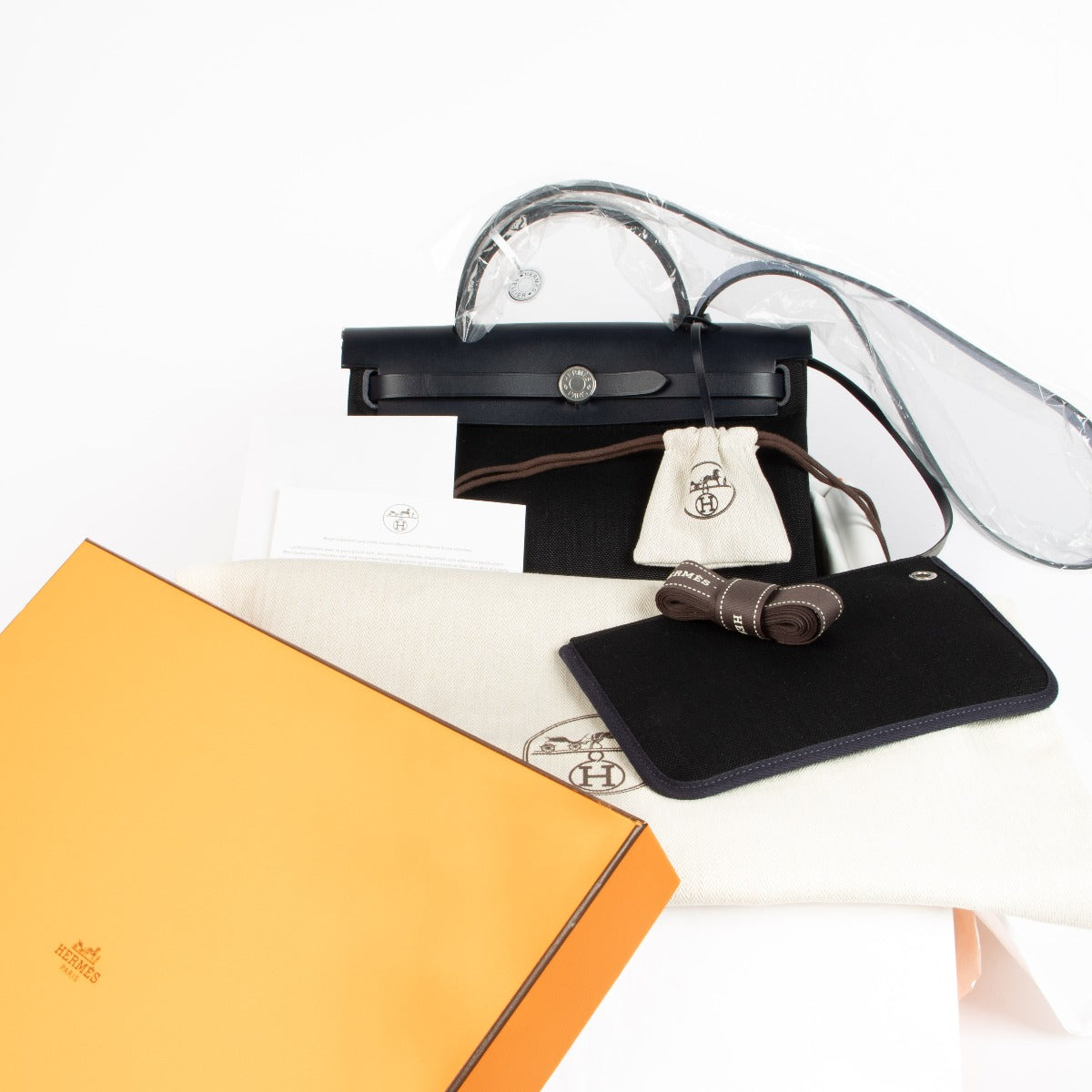 Hermès Herbag Zip 31 Black/Bleu Indigo Canvas/Hunter PHW
