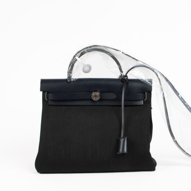 Hermès Herbag Zip 31 Black/Bleu Indigo Canvas/Hunter PHW