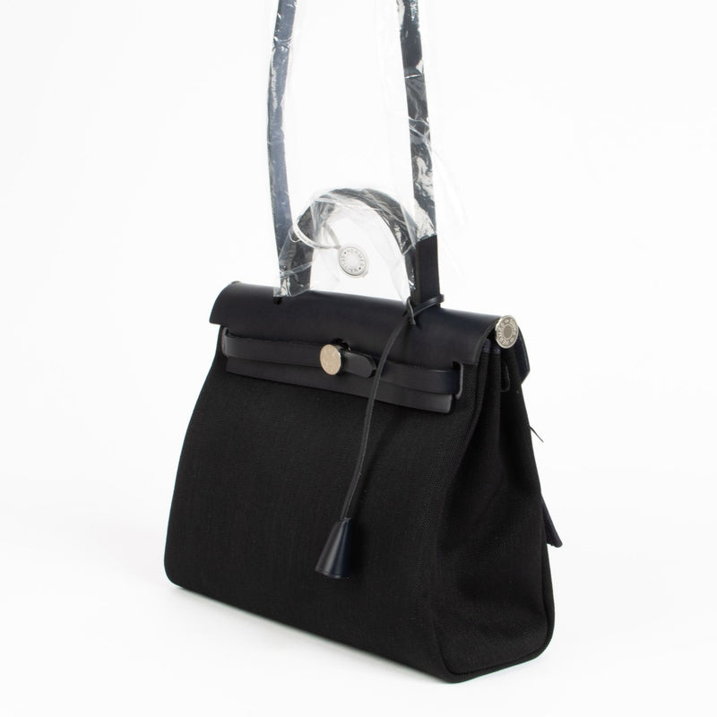 Hermès Herbag Zip 31 Black/Bleu Indigo Canvas/Hunter PHW