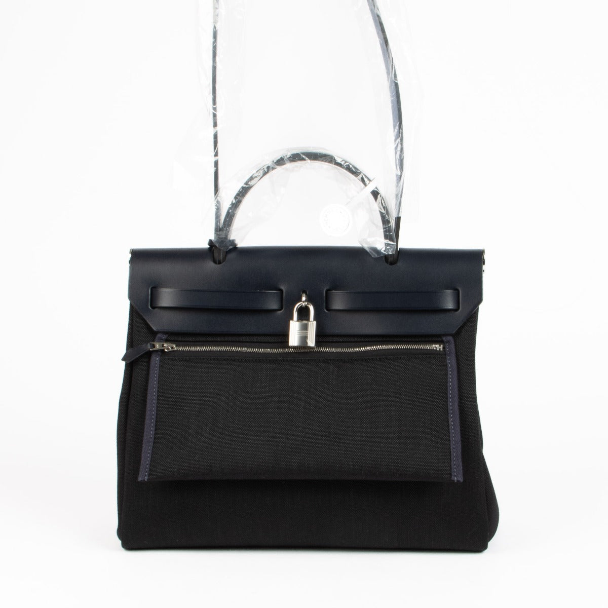 Hermès Herbag Zip 31 Black/Bleu Indigo Canvas/Hunter PHW