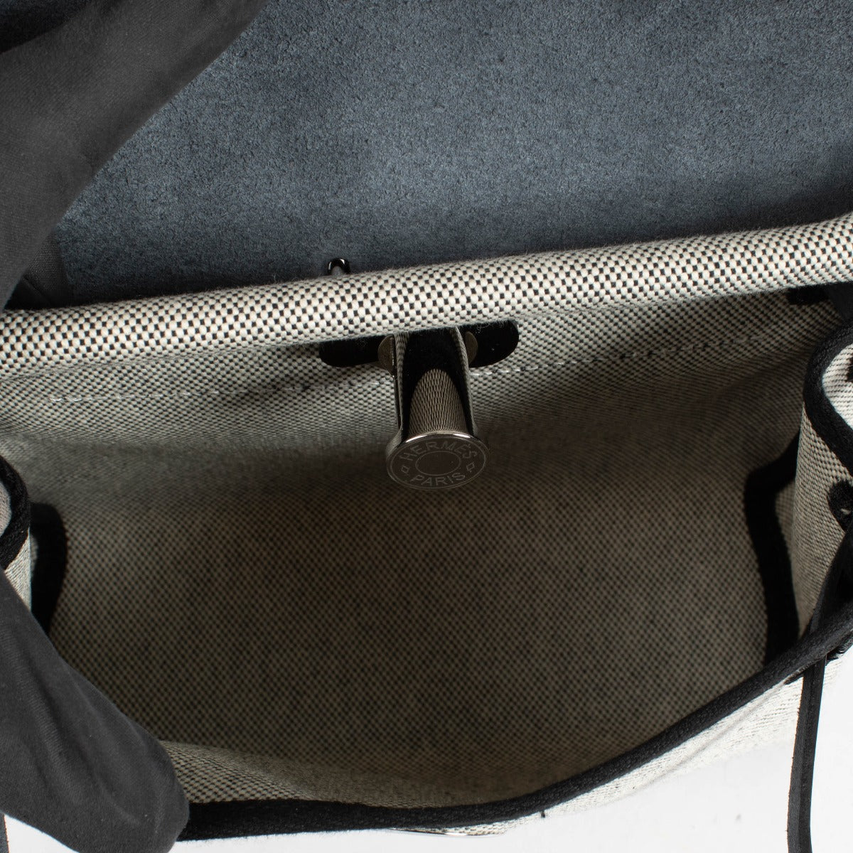 Hermès Herbag Zip 20 Mini Écru/Noir Toile H Viking/Hunter Finition Palladium