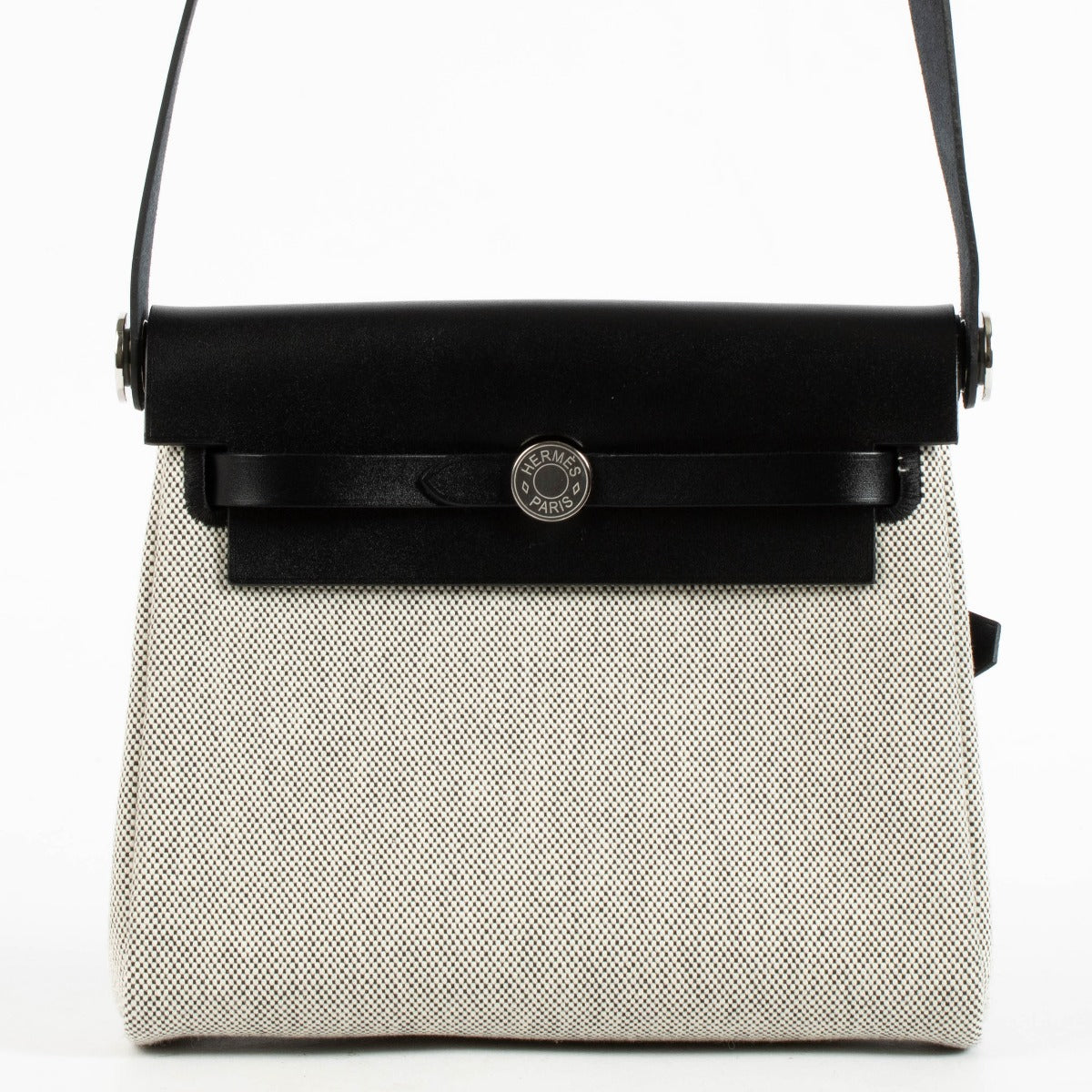 Hermès Herbag Zip 20 Mini Écru/Noir Toile H Viking/Hunter Finition Palladium