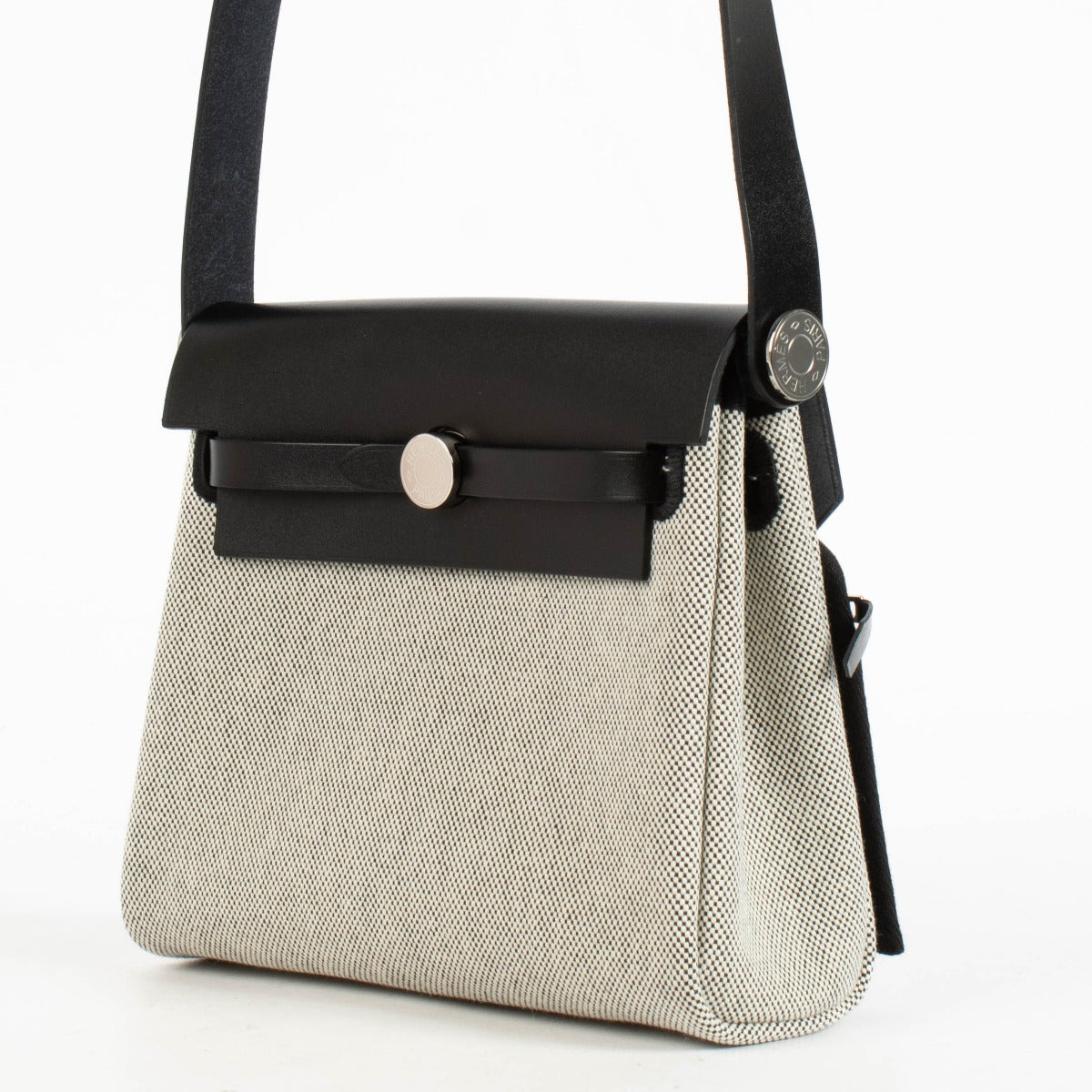 Hermès Herbag Zip 20 Mini Écru/Noir Toile H Viking/Hunter Finition Palladium