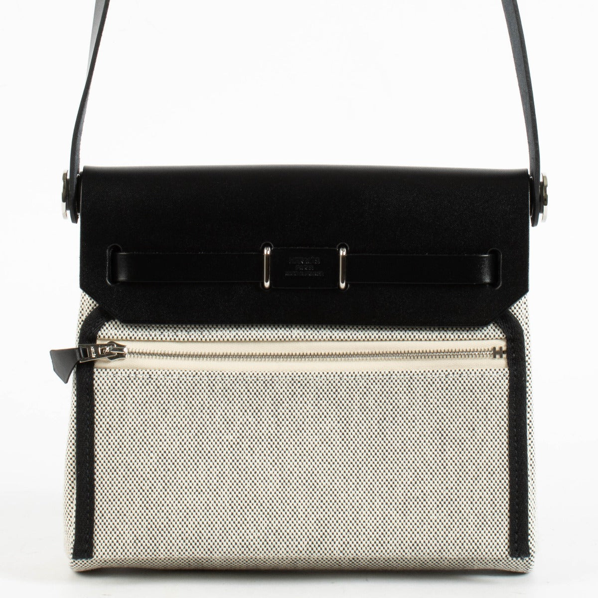 Hermès Herbag Zip 20 Mini Écru/Noir Toile H Viking/Hunter Finition Palladium