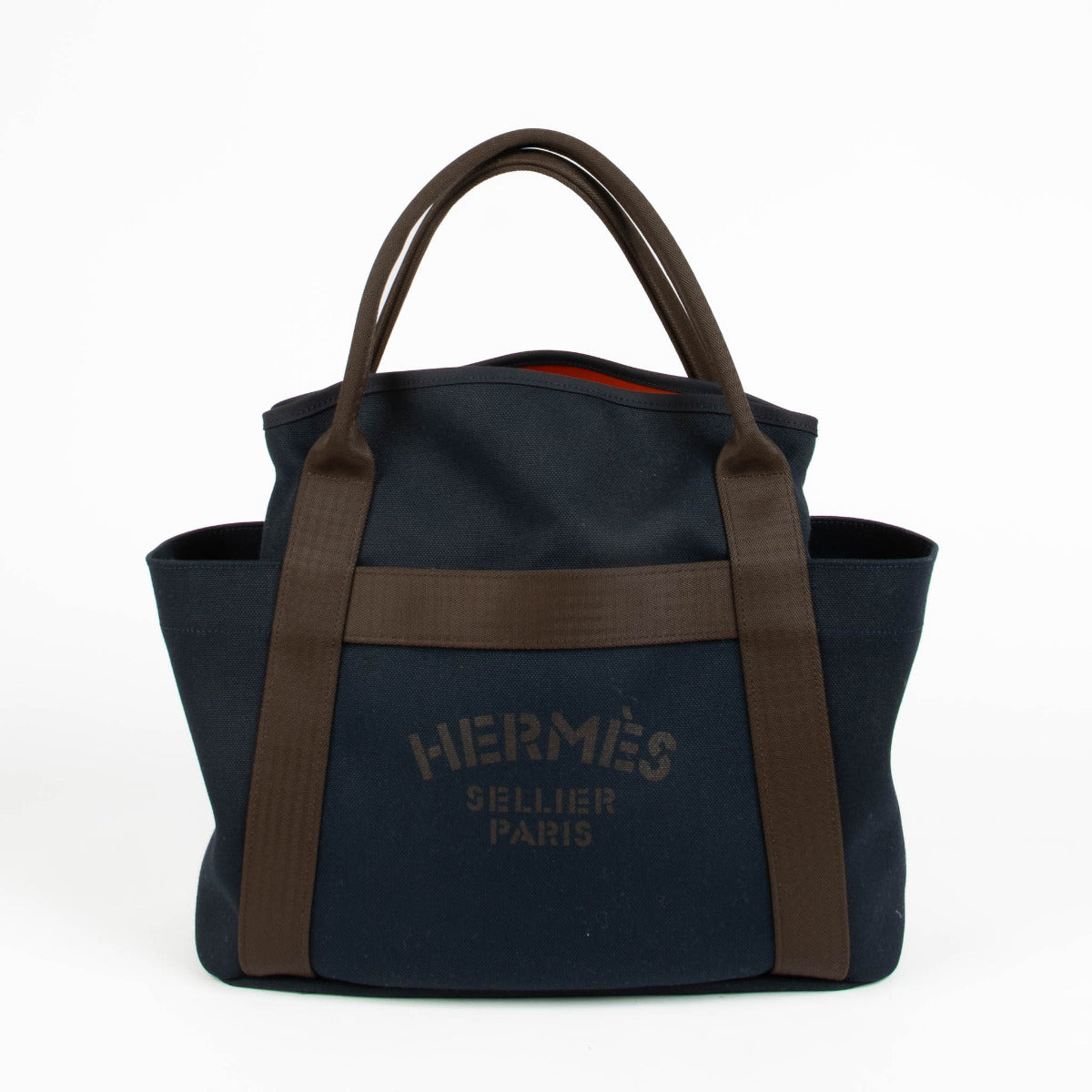 Hermès Bleu Navy Feu Toile Sac De Pasnage Groom Top Handle Bag for the best price at Labellov secondhand luxury