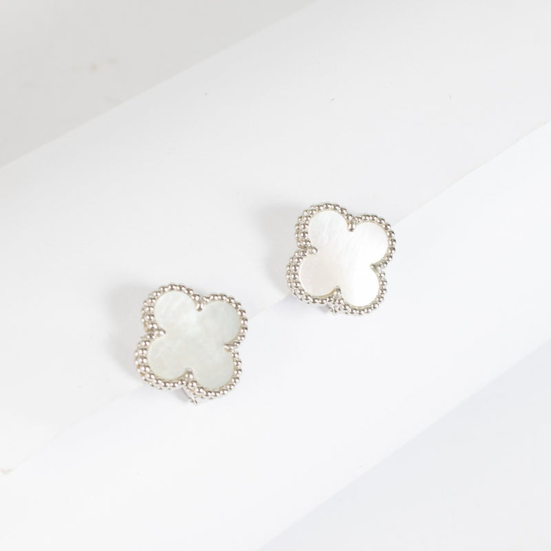 Van Cleef & Arpels Mother-of-Pearl/White Gold Vintage Alhambra Earrings