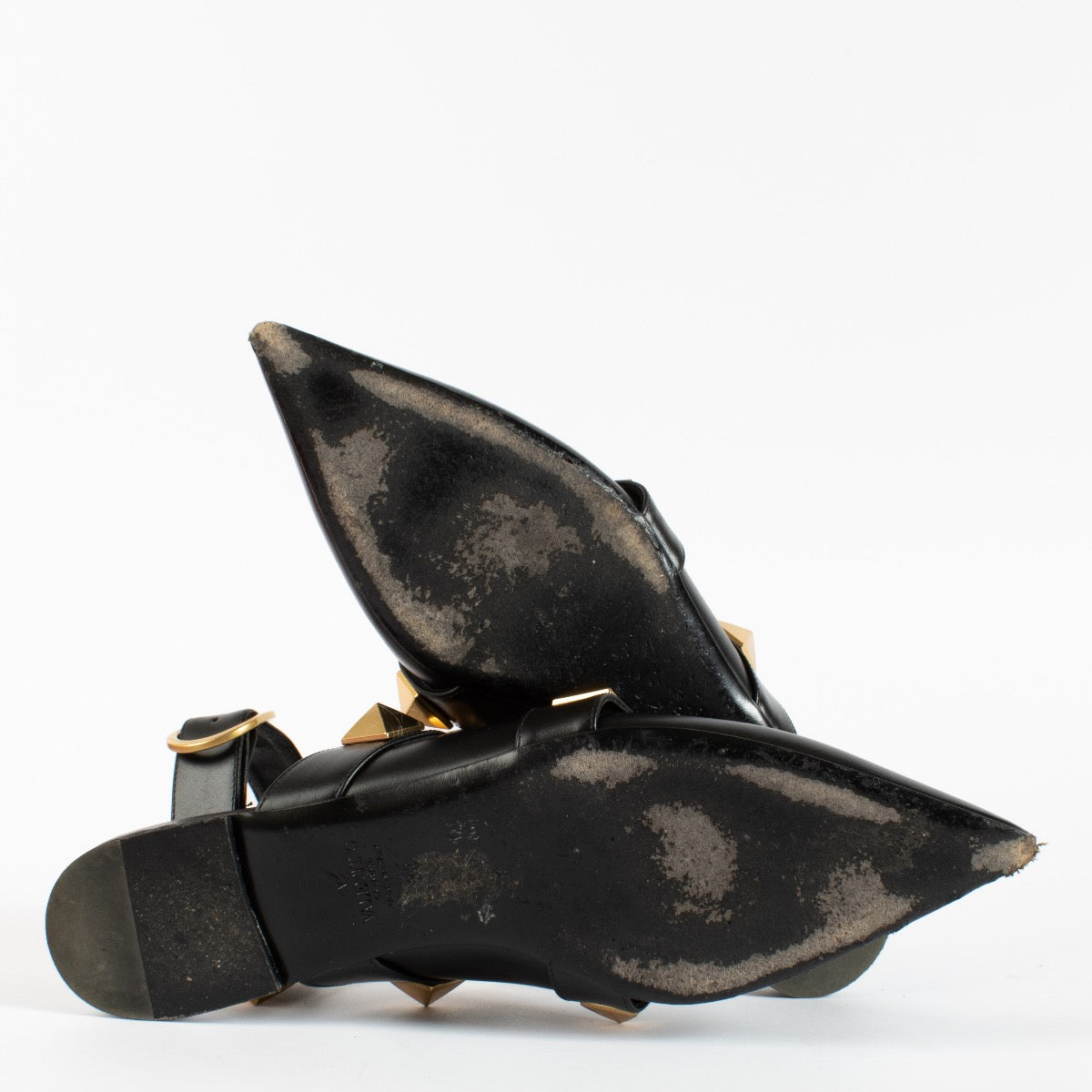 authentic preloved Valentino Garavani Black Roman Stud Flats on Labellov.com