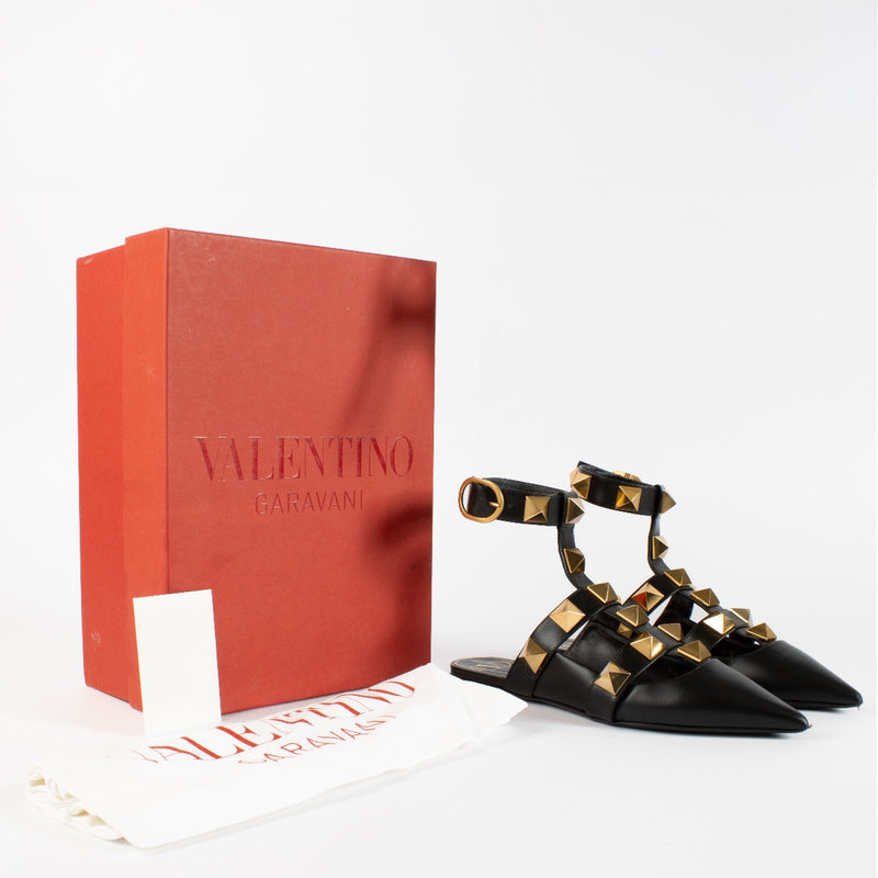 authentic preloved Valentino Garavani Black Roman Stud Flats on Labellov.com