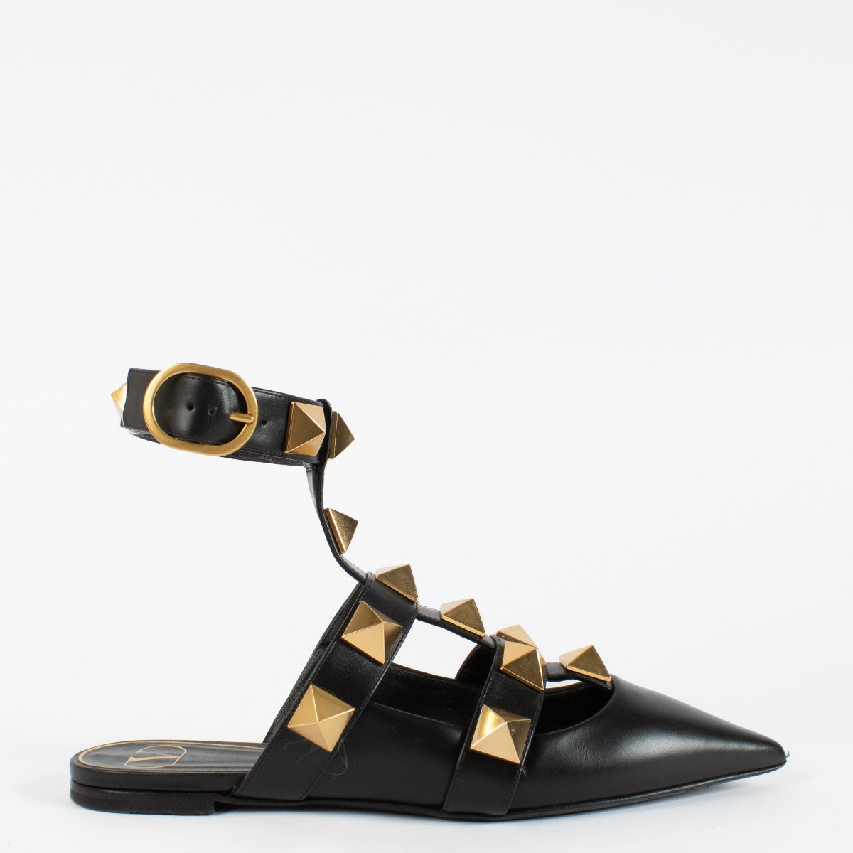 authentic preloved Valentino Garavani Black Roman Stud Flats on Labellov.com