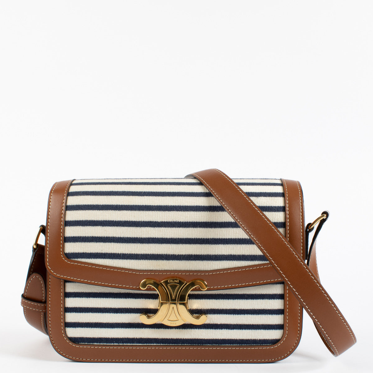 Celine Camel Striped Triomphe Crossbody