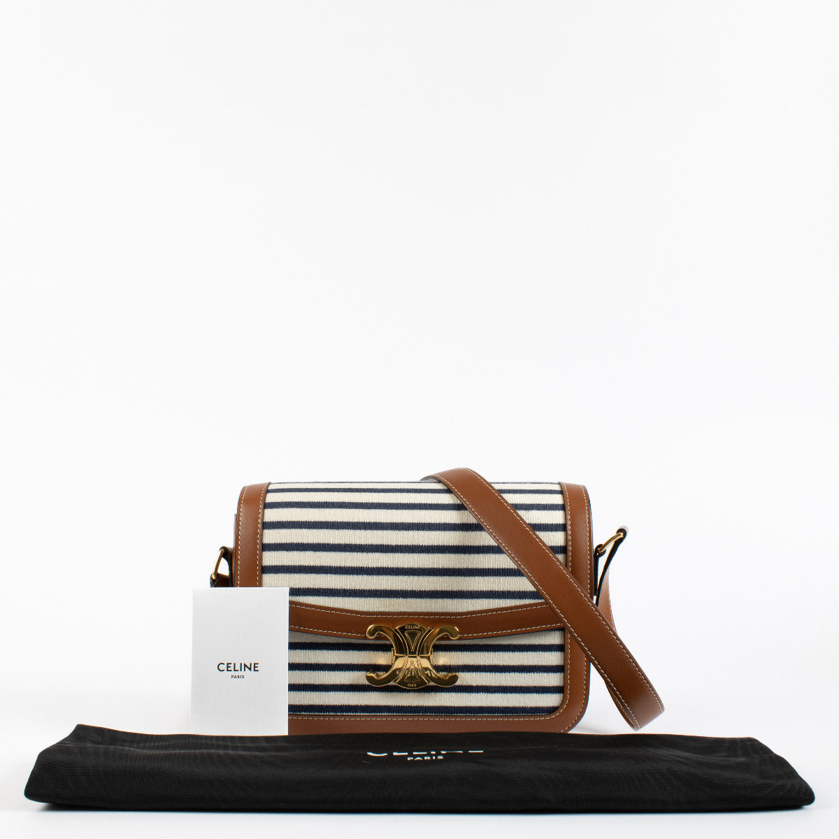 Celine Camel Striped Triomphe Crossbody
