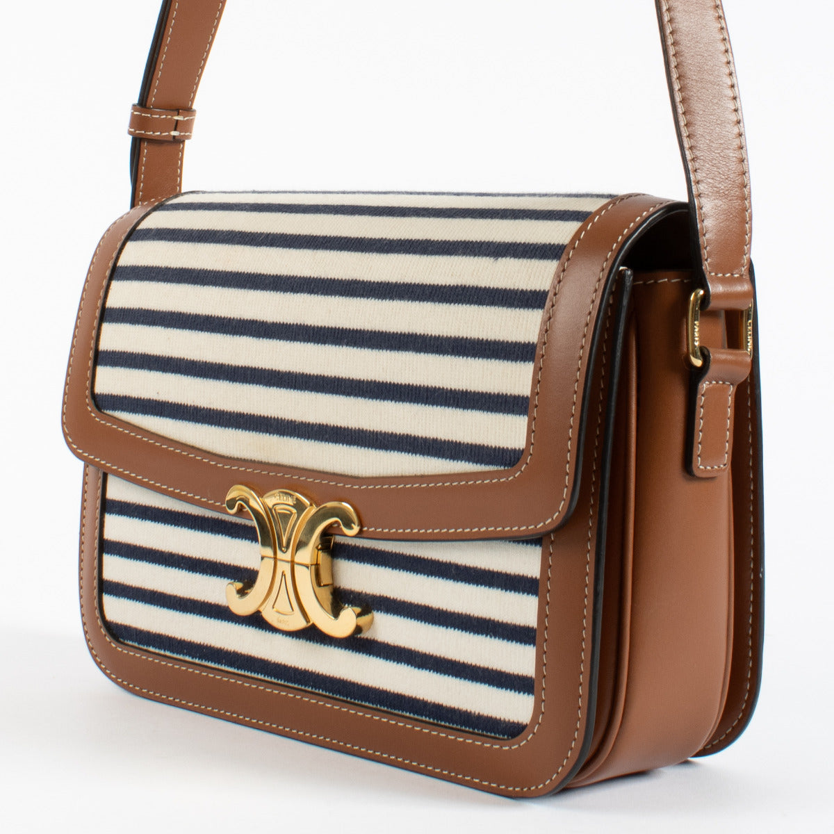 Celine Camel Striped Classique Triomphe Crossbody Bag